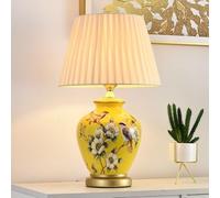 QYYZTQY Lampada da tavolo in vetro giallo uccello fiore lampada da tavolo in ceramica per camera da letto in porcellana cinese Lampada del letto orientale Oriental Funzionario Vintage Floral scrivania