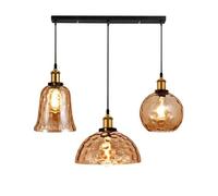 QYYZTQY Lampadario Industriale a 3 luci a Sospensione Lampadario Industriale Luci per Isola della Cucina Lampada a Sospensione retrò con Paralume in Vetro martellato Trasparente Apparecchio di