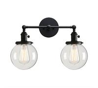 QYYZTQY Moderni luci da Parete per Camera da Letto Lampada Parete 5.9 '' Globe Glass Double Teste a V-Itage Impostazione di Illuminazione Interno, flion di pareti Moderne (Colore: Nero)