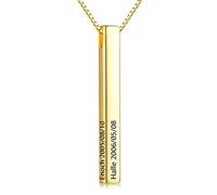 QYYZTQY Nome Barra Personalizzata per Donna - Argento Sterling con Metalli preziosi Iscrizioni Personalizzate incise su 4 Lati Testo Barra Verticale 3D Ciondolo, Gioielli Natalizi per la Festa della