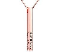 QYYZTQY Nome Barra Personalizzata per Donna - Argento Sterling con Metalli preziosi Iscrizioni Personalizzate incise su 4 Lati Testo Barra Verticale 3D Ciondolo, Gioielli Natalizi per la Festa della