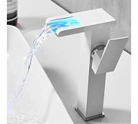 QYYZTQY Tap LED a Cascata LED, rubinetti per Ottone del Bacino, 3 Colori Che cambiano Rubinetto del Bagno, manetti a Foro Singolo e Mixer per Acqua Calda per vanità lavello, Alto