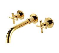 QYYZTQY Tap Mixer Basin MONTRO A Molto, Tacco di BASINE BRASCHINE, STANTE 360 °, Leve gemelle, Rubinetto del Bacino Montato a Parete a Tre buche, Oro, Diviso