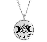 QYYZTQY Witchcraft Phase Women, Triple Pendant A Lilith Seal Amulet Growing Crescent Necklace Silver, Moon Jewellery for Birthday