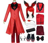 QYZ Alastor Cosplay Hazbin Hotel Cosplay Set rosso con parrucca, accessori per capelli e occhiali Costume anime di Halloween (Rosso + parrucca, 3XL)