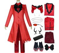 QYZ Alastor Cosplay Hazbin Hotel Cosplay Set rosso con parrucca, accessori per capelli e occhiali Costume anime di Halloween (Rosso, XL)