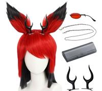 QYZ Alastor Cosplay Hazbin Hotel Cosplay Set rosso con parrucca, accessori per capelli e occhiali Costume anime di Halloween (1, Taglia unica)