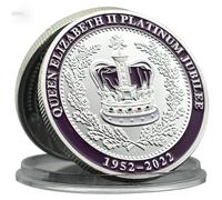 QYZXTH 1952-2022 Elisabetta II Giubileo di Platino Moneta d'Argento Regina d'Inghilterra Metallo Argento Placcato Medaglia Collezione Regalo-Default