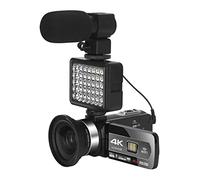 QZCX Videocamera Digitale, Camcorder for fotocamera Vlog digitale 4K con videocamera microfonica Vlogging vlogging 4 8MP. for la registrazione Vlog con WiFi(128GB SD Card,AF6-Mic-Lens-Light)