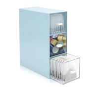 QZDAFFIC Porta Tisane con 3 Cassetti, Portacialde da Caffè Plastica, Cofanetto Tisane Porta Bustine The e Tisane per Bustine di Zucchero di Caffè Cosmetico Pantry (Blu)
