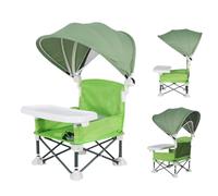 Qzdtue Baby Folding Dining Chair, Toddler Travel Seat, Portable High Chair with Tray, 14.96x12.2x14.57 Inches Built In Canopy Shade, Sturdy Compact Feeding Solution for Outdoor Lawn Beach
