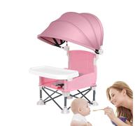 Qzdtue Baby Folding Dining Chair, Toddler Travel Seat, Portable High Chair with Tray, 14.96x12.2x14.57 Inches Built In Canopy Shade, Sturdy Compact Feeding Solution for Outdoor Lawn Beach