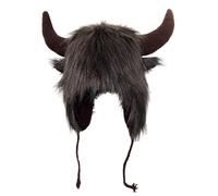 Qzdtue Bison Hat Elegant, Warm Buffalo Wear, Ear Headwear, Black/Coffee Winter Hats for Men and Women, Furry Animal Cosplay Hat for Outdoor This Elegant Head Wearing 26,38 Inches