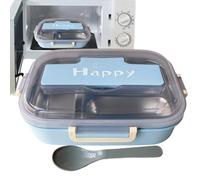 Qzdtue Kids Lunch Box, Snack Container Set, Leakproof Food Storage, Multicolor, 3-Compartment Tray Design, Built In Utensils Feature, Preschool School Daycare Picnic Travel Use