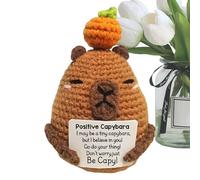Qzdtue Positive Crochet Animals, Knitted Capybara Toys, Handmade Stuffed Figures, 4.33x2.76 Inches, Comes with Inspirational Card, Cute Home Decor for Bedroom, Desk, Bedside,
