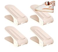 Qzdtue Shoe Slot Organizer, Space Saver Rack, Regolabile Shoe Shelf, Beige, 4 Pezzi Double Layer Design Maximizing Storage, for Closet Entryway Garage RV Under Bed Wall Display Use
