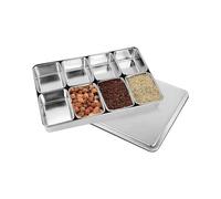Qzdtue Stainless Steel Seasoning Box, Multi-Grid Storage, Rectangular Condiment Box with Lid Holder, Vinegar Salt Divided Tray Design Compact Size, Ideal for Kitchen Organization