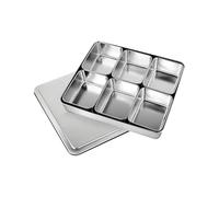Qzdtue Stainless Steel Seasoning Box, Multi-Grid Storage, Rectangular Condiment Box with Lid Holder, Vinegar Salt Divided Tray Design Compact Size, Ideal for Kitchen Organization