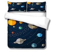 QZDUCN Biancheria Da Letto Matrimoniale Pianeta Universo Blu Stampa Copripiumino Per Adulto Ragazzi E Ragazze 3D 240x220cm + 2 Federe Morbida Microfibra Traspirante Con Chiusura A Cerniera