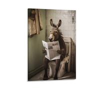 QZFNCOYU Poster su Tela, Asino Seduto sul Water Che Legge Giornali, Divertente Arte Vintage per Bagno, Decorazione per Camera da Letto e Ufficio