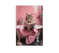 QZFNCOYU Poster su tela, divertente e divertente, con gatto sdraiato nella vasca da bagno, divertente e eccentrico con animali domestici, decorazione per camera da letto, ufficio, stanza, regalo, 20 x