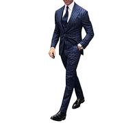 QZI Uomo Abito a Righe Slim Fit con Risvolto a Picco 3 Pezzi Giacca Gilet Pantaloni Set