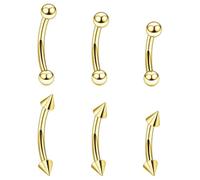 QZKJQDD 6 piercing verticali per labbro e sopracciglio, piercing curvo, piercing per lingua, sopracciglio, labbro, curvo, helix, anelli (6/8/10 mm), 6/8/10mm, Acciaio inossidabile, Nessuna pietra