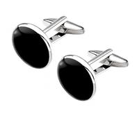 QZKJQDD Gemelli da uomo, 2 pezzi, neri, rotondi, stile formale | Lega di rame, nero e argento, faccia 17 mm, lunghezza 21 mm, chiusura posteriore per camicie, matrimoni, affari