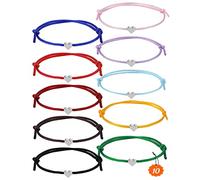 QZOSZ Braccialetti Amicizia Cuore 10 pezzi, Braccialetti dell Amicizia Cuore Regalo Compleanno per Bambina Donna, Regolabili Bracciale Amicizia Bambini Regali per Migliori Amici Ragazze (Silver)