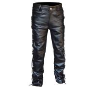QzSSbii Pantaloni casual da uomo in pelle con lacci, stile gotico, stretti, stretti, con tasche, da motociclista, classici jeans da motociclista in pelle bovina, con lacci, night club, taglie forti