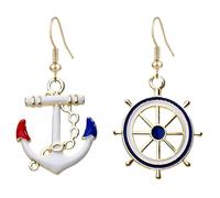 QzxEqz 5 paia di orecchini a tema nautico a forma di barca a vela da donna orecchini da marinaio unici blu navy nautico ruota di nave ancora perno goccia per le donne, 自配送, Acrilico, Nessuna pietra