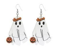 QzxEqz Orecchini di Halloween Orecchini Strega Ghost Axe Puleggia Orecchini in legno per le donne Halloween a tema Dress Up Gioielli, Acrilico