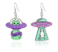QzxEqz UFO - Orecchini da donna a forma di pianeta alieno spaziale, in acrilico, colore: verde, 自配送, Acrilico, Nessuna pietra preziosa