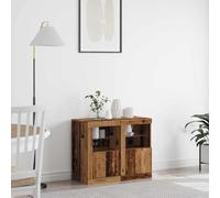 QZZCED Armadio ausiliario da parete con luce a LED e ripiani in legno, moderno mobile di stoccaggio per soggiorno, impianto di illuminazione integrato e ante con cerniere,