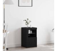 QZZCED Armadio ausiliario da parete con luce LED integrata e ripiani solidi, moderno mobile per soggiorno, realizzato in legno di qualità con ante a cerniera