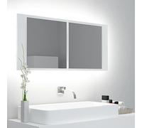 QZZCED Armadio da bagno con specchio acrilico bianco e illuminazione a LED RGB, dimensioni 100 x 12 x 45 cm, 2 ripiani interni per conservazione, facile pulizia, controllo del colore, connessione