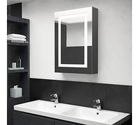 QZZCED Armadio da bagno con specchio LED grigio 50 x 13 x 70 cm, mobile da parete con 3 ripiani e luce LED a doppia efficienza energetica per trucco e WC, ampio spazio di archiviazione