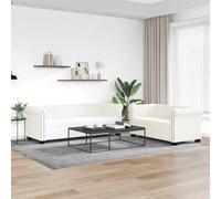 QZZCED Chesterfield - Divano a 2 e 3 posti, in similpelle bianca, elegante con bottoni e borchie, struttura robusta e tappezzata, facile da pulire, per soggiorno o ufficio