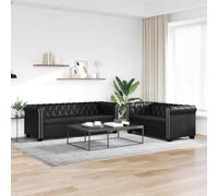 QZZCED Chesterfield - Divano a 2 e 3 posti, in similpelle nera, set di divani eleganti con bottoni e borchie, struttura resistente e rivestimento facile da pulire per soggiorno