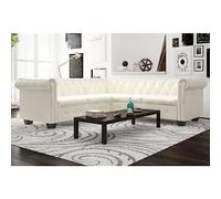 QZZCED Chesterfield - Divano angolare a 5 posti, in pelle artificiale bianca, design elegante con bottoni e borchie, struttura robusta e confortevole, seduta soffocata per soggiorno o ufficio,