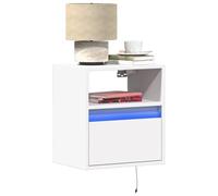 QZZCED Comodino da parete con luci a LED RGB, scaffale galleggiante con 1 cassetto e vano, in legno di ingegneria resistente all'umidità, risparmio di spazio per organizzare