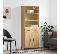 QZZCED Credenza alta compensato colore rovere credenza alta con ante e gambe metalliche per organizzazione della casa 69,5 x 34 x 180 cm