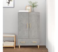 QZZCED Credenza in compensato grigio cemento Credenza alta con 2 scomparti e cassetto, armadio in legno minimalista per l'organizzazione del