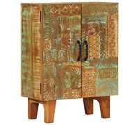 QZZCED Credenza in legno massello riciclato con design retrò e intagliato manuale, mobile ausiliario con ampio deposito per soggiorno, realizzato in teak, manico, pino e faggio