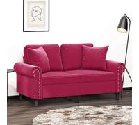 QZZCED Divano a 2 posti 120 cm con cuscini in velluto rosso rosso, struttura metallica robusta e stabile, imbottitura spessa per il massimo comfort, include cuscini decorativi