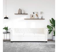 QZZCED Divano Chesterfield a 3 posti in pelle sintetica bianca con bottoni e borchie decorative, struttura robusta e seduta soffusa per il massimo comfort in casa o in ufficio,