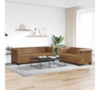 QZZCED Divano Chesterfield da 2 e 3 posti, colore marrone, set di divani con bottoni e borchie, struttura elegante e resistente, rivestimento in similpelle facile da pulire,