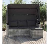 QZZCED Divano da giardino 3 posti con tenda regolabile e sgabello, set da esterno in rattan PE e struttura in acciaio, cuscini imbottiti, poggiapiedi e protezione UV per terrazza