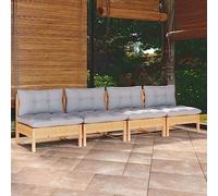 QZZCED Divano da giardino 4 posti in legno di pino massiccio con cuscini, design modulare per esterni, configurazione flessibile, mobile in terrazza robusto e stabile per rilassarsi