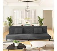 QZZCED Divano letto 2 posti con due cuscini in velluto grigio scuro - rivestimento morbido e struttura in legno massello per soggiorno e ufficio | funzione 2 in 1 | design multiuso